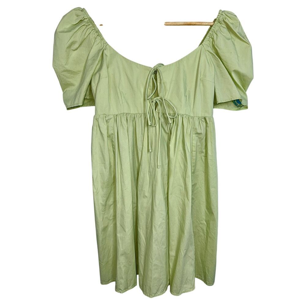 Abercrombie & Fitch Green Short Sleeve Puff Sleeve Babydoll Mini Dress Womens S